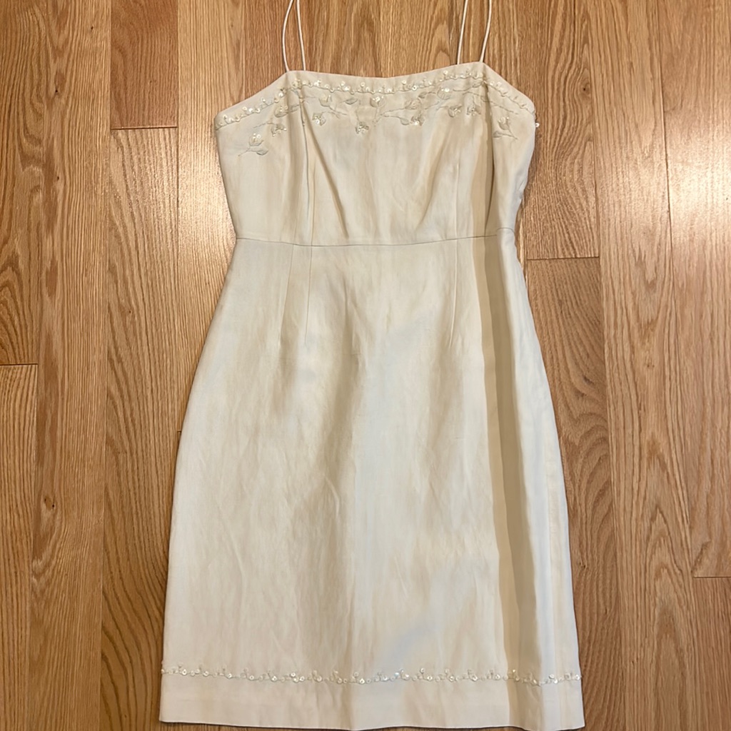 Sigrid Olsen Silk Dress Beaded Top And Bottom With Slit At Helm In Back